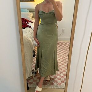 Reformation Hensley Satin Dress - Artichoke (NWT) - perfect fall wedding dress